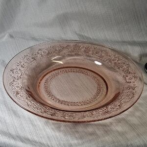 Pink Depression Glass Plate 10" Floral Diamond Band